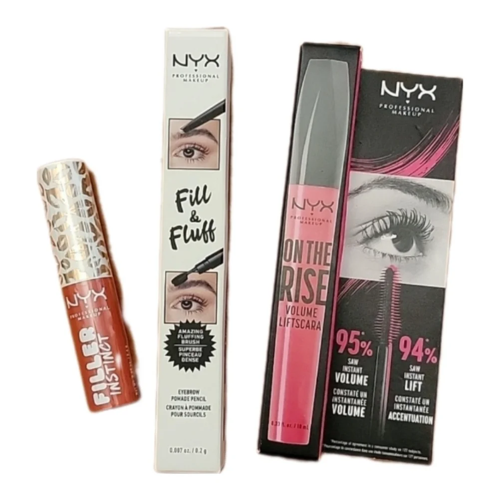 NYX Bundle: Fill & Fluff eyebrow, On the Rise mascara, Filler Instinct lip …